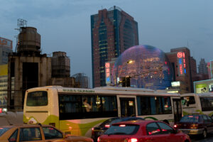 Traffic outside the Metro City mall. Ballard’s last novel Kingdom Come is set in a shopping mall named The Metro Centre. Photo: James Bollen